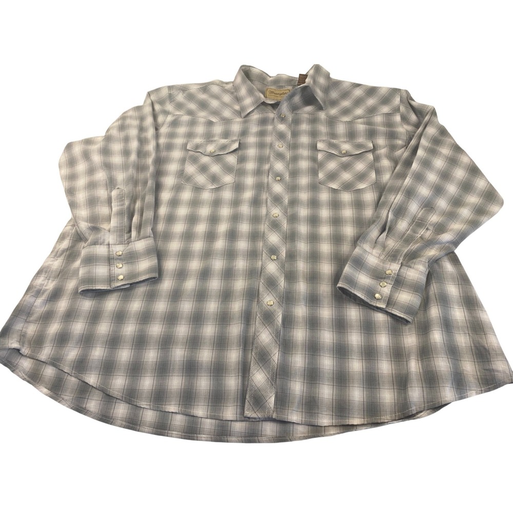 Wrangler Western Pearl Snap Gray Plaid Long Sleeved Shirt Mens Size 3XL Big Tall